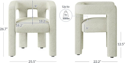 BELLEZE Modern Boucle Barrel Dining Chair Set of 6, Upholstered Linen Kitchen Boucle Armchair with Sidearms and Back, for Dining Room Living Room- Cream