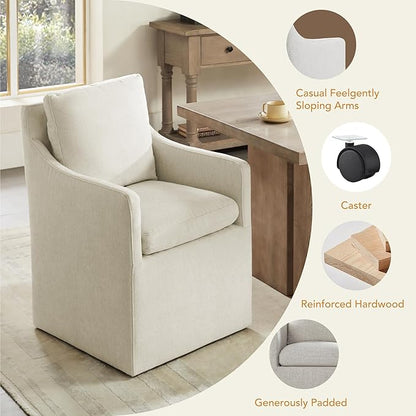 KISLOT Upholstered Dining Chairs with Casters, No Assembly Modern Accent Armchair with Rollers for Dining Room, Bedroom, Living Room, Reading Room, Already Assembled, Beige, 2 Box