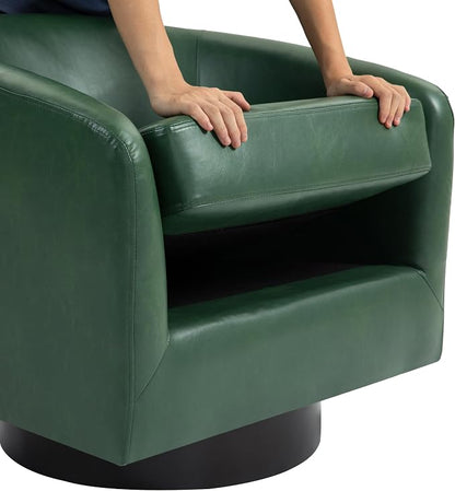 Faux Leather Swivel Barrel Accent Chairs Set of 2, Comfy Club Chair Upholstered Round Armchair for Lving Room, Green