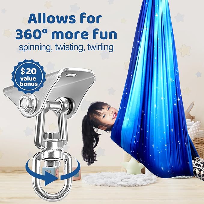 HiCamer Double Layer Sensory Swing for Kids & Adults Holds up to 300lbs Indoor and Outdoor Therapy Cuddle Swing with 360° Swivel Hanger Kit Adjustable with Aspergers Autism ADHD (Star Blue)