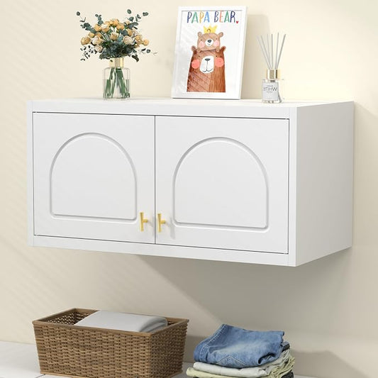 UNICOLY 15" Wall Mounted Storage Cabinet, Small Armoire Wardrobe Closet, Small Hanging Cabinet for Bedroom School, Employee, Gym, Armarios De Ropa para Dormitorio, Assembly Required, White