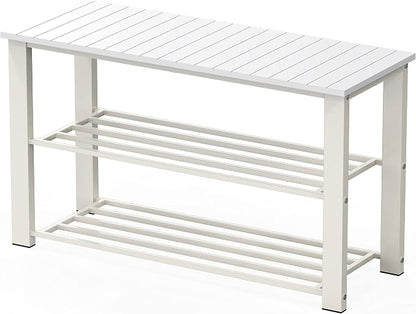 Simple Houseware Wood Top Shoe Storage Bench for Entryway, White