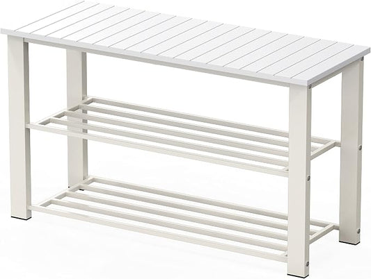 Simple Houseware Wood Top Shoe Storage Bench for Entryway, White