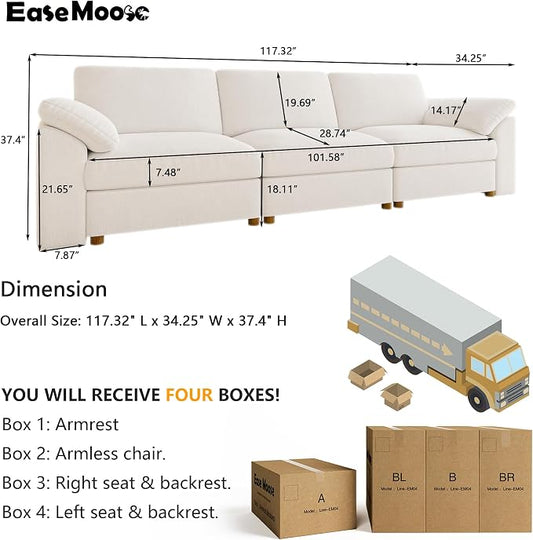 EASE MOOSE Modern 3 Seat Sectional Modular Sofa,Comfty Deep Seat Couch for Living Room,Solid Wood Frame Sofa, Removable Cover