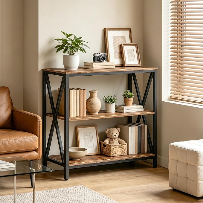 MAHANCRIS 31.5" Sofa Table, Industrial Console Table, 3-Tier Entryway Table, Narrow Sofa Table with Storage Shelves, Foyer Table, Hallway Table for entryway, Living Room, Rustic Brown CTHR8001Z