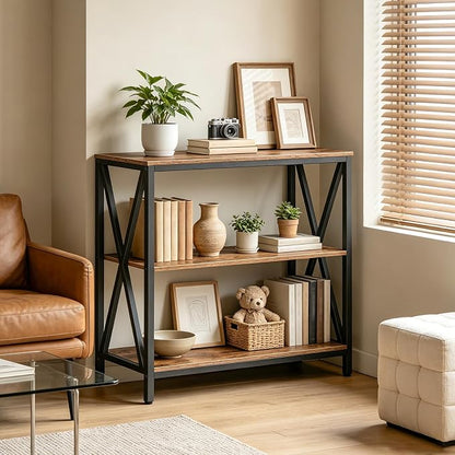 MAHANCRIS 31.5" Sofa Table, Industrial Console Table, 3-Tier Entryway Table, Narrow Sofa Table with Storage Shelves, Foyer Table, Hallway Table for entryway, Living Room, Rustic Brown CTHR8001Z