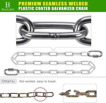 2Pcs 60" Heavy Duty Swing Chain with Carabiners Hanging Chains with Hooks 1000 LBs Capacity Porch Swing Chains White Coated Chain for Hanging Chair, Hammock Chairs, Egg Chairs, Heavy Bags