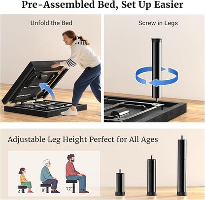 Tami Tami T600 Adjustable Bed Frame Full Size with Remote & Massage - Electric Beds Bases, Zero Gravity, Dual Side USB, Side Pockets, Nightlight, Quiet Motor, Wireless Remote, 5 Min Easy Assembly
