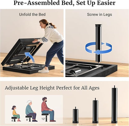 Tami Tami T600 Adjustable Bed Frame Split King Size with Remote & Massage - Syncable Electric Beds Bases, Zero Gravity, Dual Side USB, Nightlight, Quiet Motor, 5 Min Easy Assembly