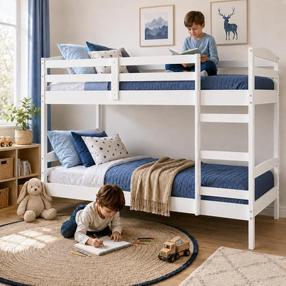 From the Tree Furniture Twin Over Twin Bunk Bed for Kids — Solid Pine Wood with Full-Length Safety Rails & Hang-On Ladder — 220 lbs Per Bunk · ASTM F1427 + 16 CFR 1213 Certified — Space-Saving Design