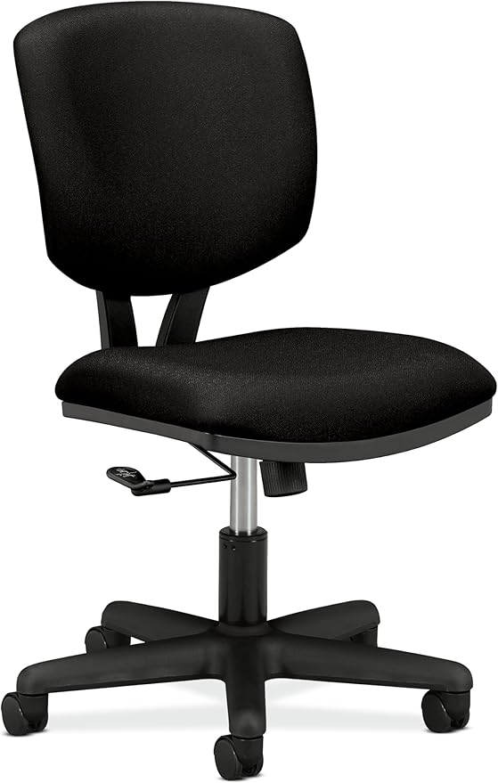 HON Volt Ergonomic Office Chair with Fabric Seat and Back, Armless Desk and Computer Chair with Adjustable Center‑Tilt Recline and Wheels for Home Office or Workstation, Black