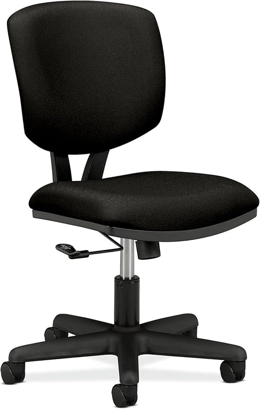 HON Volt Ergonomic Office Chair with Fabric Seat and Back, Armless Desk and Computer Chair with Adjustable Center‑Tilt Recline and Wheels for Home Office or Workstation, Black