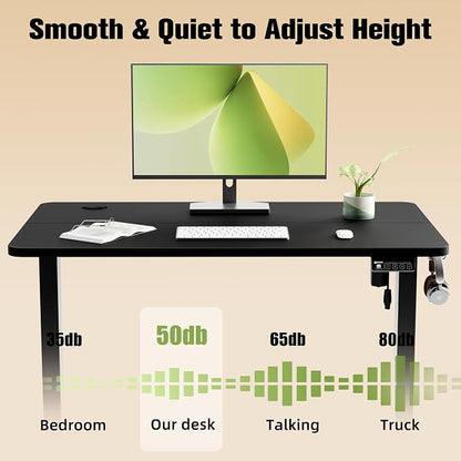 ERGOMAKER Electric Standing Desk, 39.3" x 23.6" Height Adjustable Sit Stand Desk with Splice Board for Home Office, Computer Desk Memory Preset (Black Frame, Black Desktop)