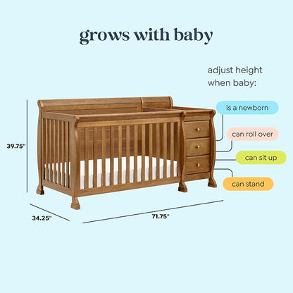 Davinci Kalani 4-in-1 Convertible Crib & Changer Combo, Chestnut | GREENGUARD Gold Certified, Converts to Toddler Bed, Daybed & Full-Size Bed, 4 Adjustable Mattress Heights, Easy to Assemble