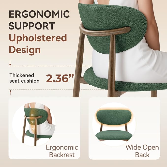 MALOL Dining Chairs Set of 2, Curved Back Kitchen Room Chairs with Metal Legs and Anti Slip Pads, Upholstered Dining Chair for Home and Restaurant, Green
