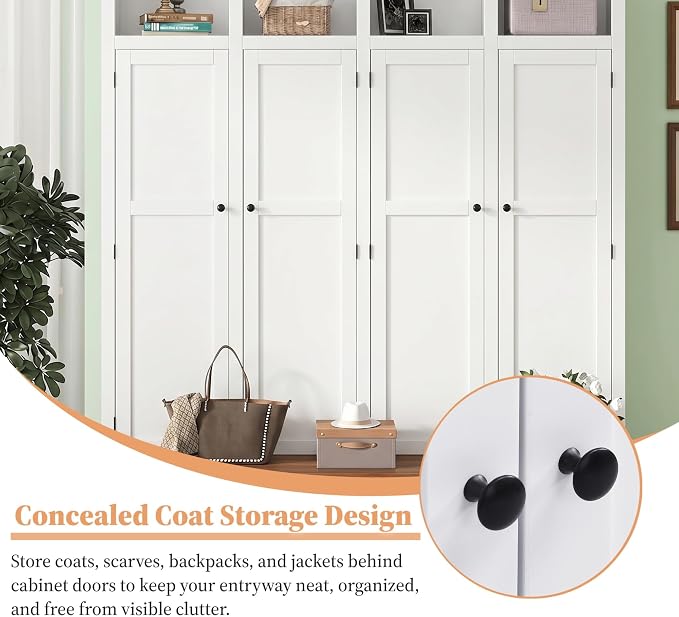 Hall Tree with Bench and Shoe Storage,Shoe and Coat Rack with Drawer and Hooks,Farmhouse Furniture for Entryway,Mudroom,Living Room,Black (White, 59" W)