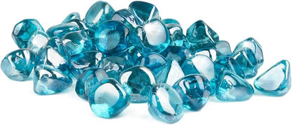 GASPRO 20 Pound Fire Glass Diamonds 1 Inch, Fire Pit Glass Rocks for Gas Fireplace and Fire Pit, Caribbean Blue, High Luster