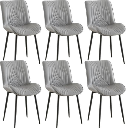 VECELO Dining Chairs Set of 6, Modern Upholstered Faux Leather Cushion Seat and Metal Legs for Kitchen, Living Room, Grey