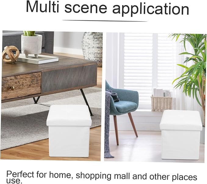 Zerodeko Ottoman Storage Box, Beige, Linen Fabric, Foldable, Portable, Footrest, Storage Basket, Small Stool, Lightweight, Convenient for Travel, Outdoor Activities