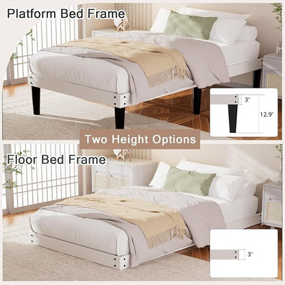 Yumori 12.9 Inch Minimalist Style Twin Size Bed Frame, Wood Platform Bed with Wood Slat Support, No Box Spring Needed, Easy Assembly, White