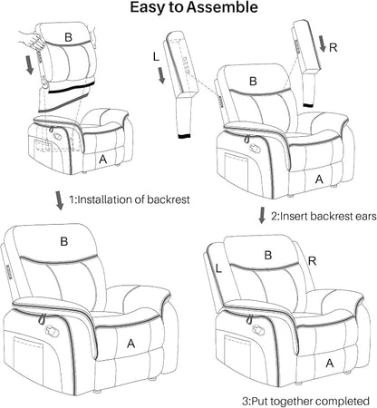 Massage Recliner Chair with Heat, Faux Leather Recliner Chairs for Adults, 39" Wide Manual Reclining Ergonomic Lounge Chair, Overstuffed Wall Hugger Recliners for Living Room, Nut Brown