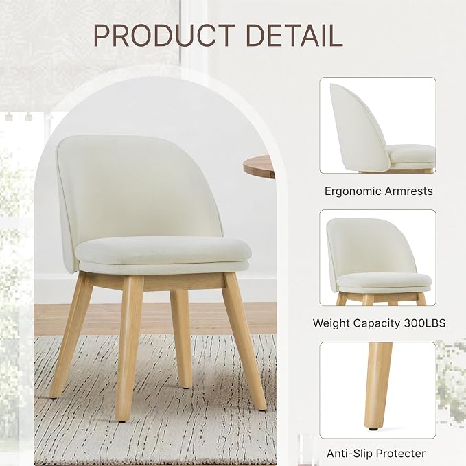 KISLOT Wooden Dining Chairs Set of 4, Fabric Upholstered Modern Dining Room Chairs with Double-Layer Thick Seat Cushion & Ergonomic Backrest for Restaurant, Kitchen and Café, 2 Boxs