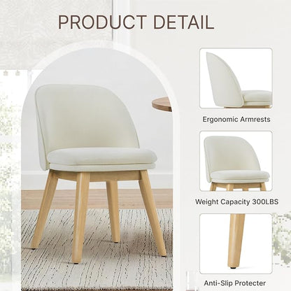 KISLOT Wooden Dining Chairs Set of 2, Fabric Upholstered Modern Dining Room Chairs with Double-Layer Thick Seat Cushion & Ergonomic Backrest for Restaurant, Kitchen and Café, Beige