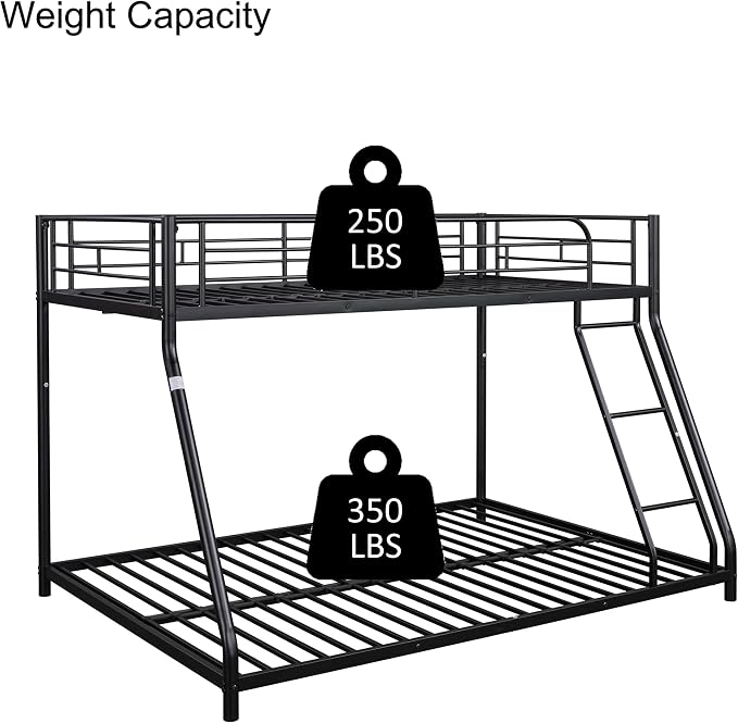 EMKK Twin Over Full Bunk Bed for Adults, Metal Bunk Beds Twin Over Full Size for Teens Dorm Bedroom Guest Room,Heavy Duty Bunk Beds with Ladder and Safety Full Length Guardrail (Black B)