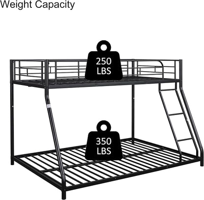 EMKK Twin Over Full Bunk Bed for Adults, Metal Bunk Beds Twin Over Full Size for Teens Dorm Bedroom Guest Room,Heavy Duty Bunk Beds with Ladder and Safety Full Length Guardrail (Black B)