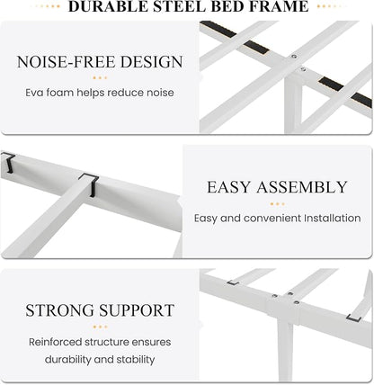 SHA CERLIN Queen Size Bed Frame with Headboard,Metal Bed Frame with Butterfly Pattern Design Headboard & Footboard,No Box Spring Needed,Easy Assembly,White