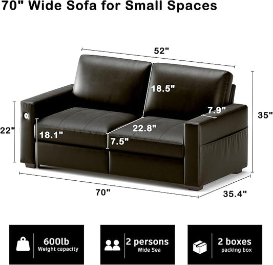 Hanherry Faux Leather 70" Sofa for Living Room, Modern Comfy Couch with Medium Firm Seat Cushion, Removable Cover,Wide Armrest,USB/Type-C Port,Couches for Small Space,Apartment