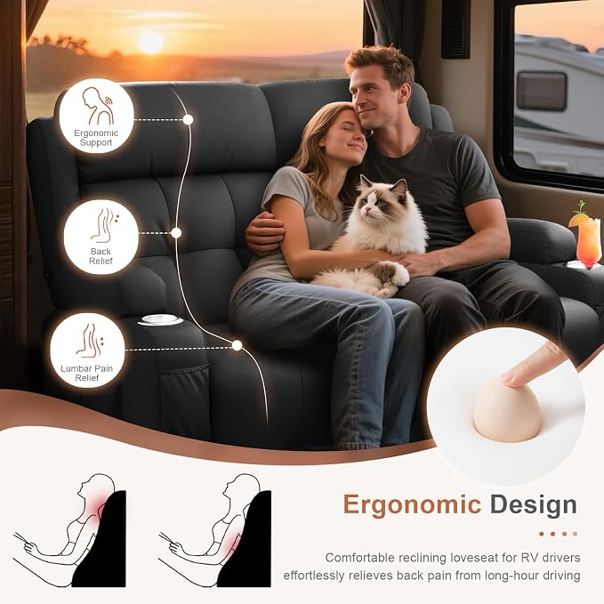 Loveseat Recliner Sofa, Home Theater Seating with Massage, Reclining Loveseats with Console, Wall Hugger RV Couch Movie Theater Chairs, RV Furniture Sofas with USB, Cup Holders, Drawer for Gaming Room