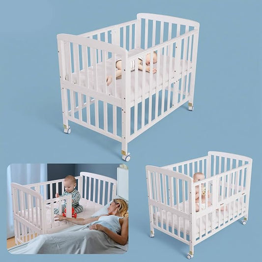 Flwrgirl Convertible Mini Baby Crib - Portable Bedside Bassinet with Mattress Included,5 Heights Baby Crib with Wheels for Newborns,Infant 0-18 Months,White