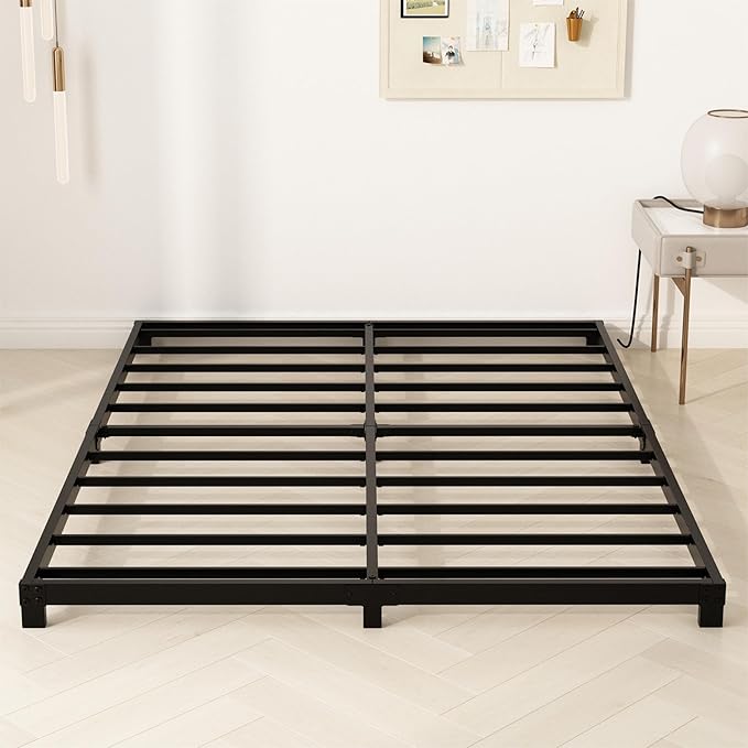 YUSENHEEI 4 Inch King Size Bed Frame, Heavy Duty Metal Platform Low King Bed Frame, No Box Spring Needed, Noise Free, Easy Assembly, Black