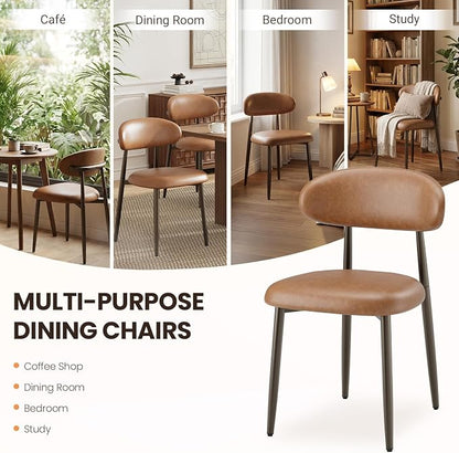 MALOL Dining Chairs Set of 2, Upholstered Kitchen & Dining Room Chairs with Curved Back and Bronze Metal Legs, Comfortable Modern Dining Side Chairs for Dining Room, Kitchen, Brown