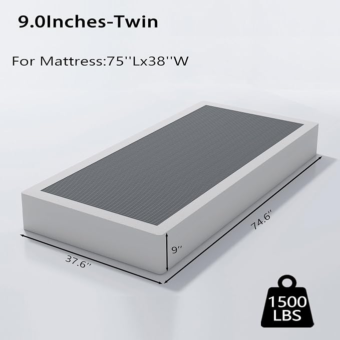 ALDRICH Box Springs Twin 9 Inch, Heavy Duty Metal Frame Mattress Foundation with Easy Clean Cover, Noise Free, Easy Assembly