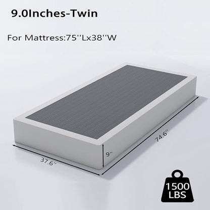 ALDRICH Box Springs Twin 9 Inch, Heavy Duty Metal Frame Mattress Foundation with Easy Clean Cover, Noise Free, Easy Assembly