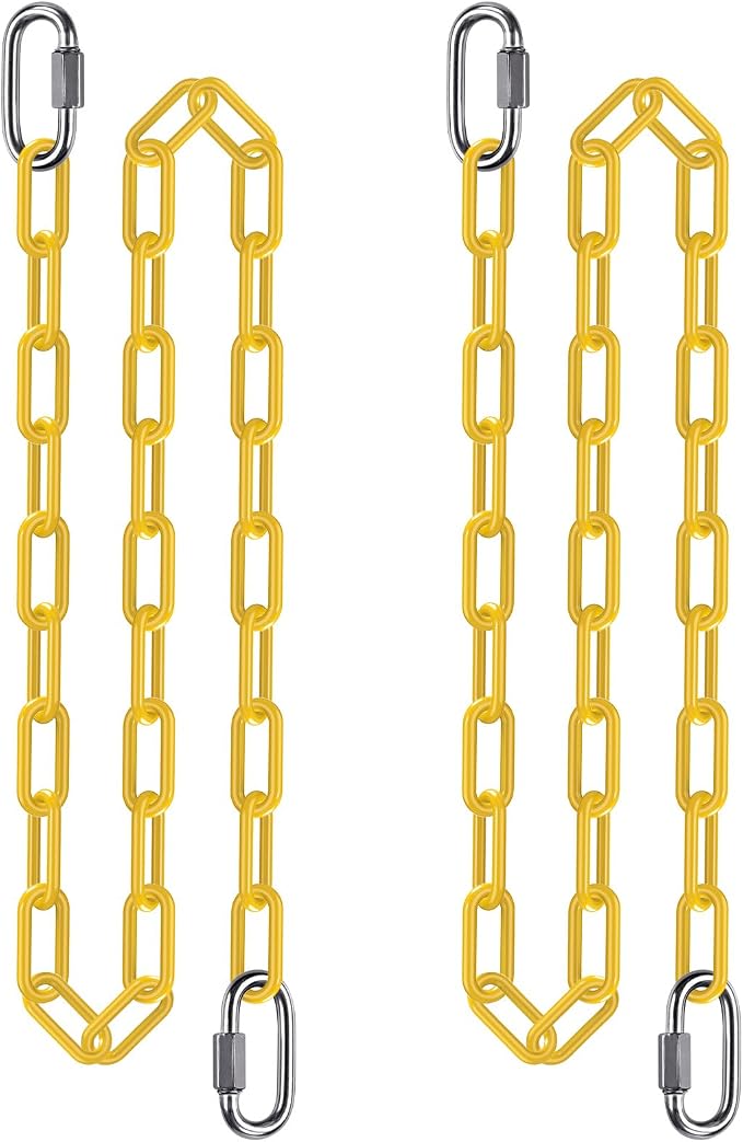2Pcs 80" Swing Chain with Carabiners 1000 LBs Capacity Heavy Duty Coated Hanging Chains Porch Swing Chains with Hooks Yellow Chain for Hammock, Tree Swing, Hanging Chair, Heavy Bags, Swing Chair