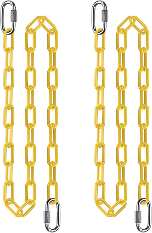 2Pcs 80" Swing Chain with Carabiners 1000 LBs Capacity Heavy Duty Coated Hanging Chains Porch Swing Chains with Hooks Yellow Chain for Hammock, Tree Swing, Hanging Chair, Heavy Bags, Swing Chair