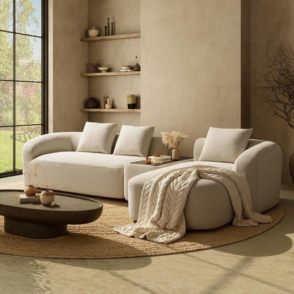 Relefree 136" Curved Sofa, Modular Sectional Sofa with Movable Coffee Table, Couches with Spring & High-Resilience Foam, Boneless Sofa for Living Room, Cloud Comfort, Oversized, Thick Backrest White