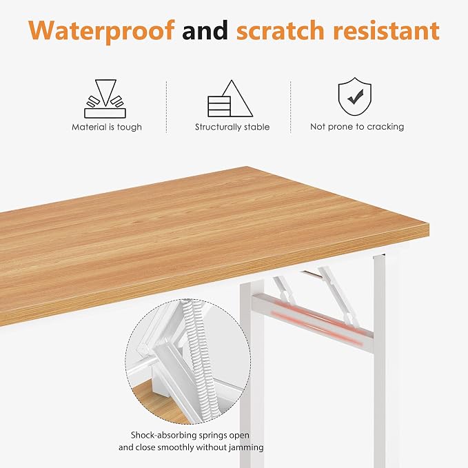 DlandHome Large Computer Desk, Folding Desk, Decent and Steady Home Office Desk/Workstation/Table 54.3inch Teak White