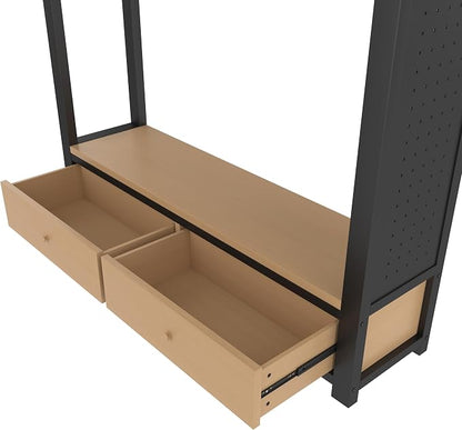 Bellemave Full Size loft Bed with Wardrobe and Storage Shelves and Pegboard Drawers, Metal Full Loft Bed Frame for Adults, Kids, Teens, Black