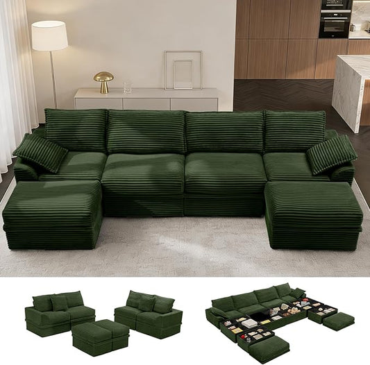 Upgrade Boneless Couch with Storage, Extra Deep&High Seat Modular Sectional Sofa 4 Seater U Shaped Cloud Couch with Ottoman, Tool-Free Assembly Sectional Couches for Living Room