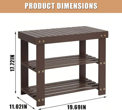 GAOMON Sturdy 3-Tier Bamboo Shoe Rack Bench – Modern Entryway Organizer with Seating & Storage Shelf, Supports 130kg, Multipurpose for Closet, Bedroom, Living Room – Brown
