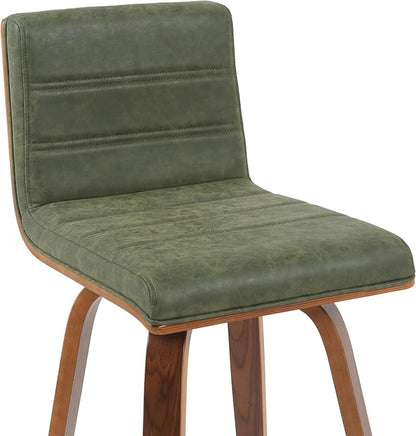 Vienna Modern Counter Height Swivel Bar Stool with Vintage Green Upholstered Seat and Walnut Finished Wood Frame Set of 2