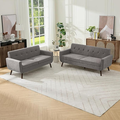 Tbfit Mid Century Modern Sofa Couch, Gray, Loveseat & Standard Sofa | linen fabric
