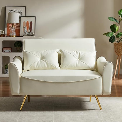 Brelice 47" Faux Leather Loveseat Sofa, Modern Small Couch for Small Space with 2 Pillows, 2 Seater Couch for Living Room, Bedroom, Office, Apartment (Beige)