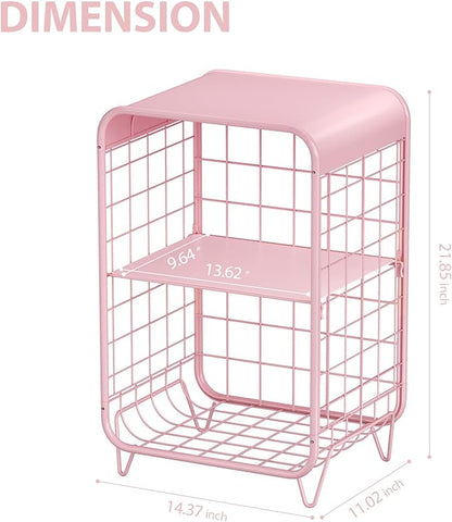 APEXCHASER Cute Kids Pink Nightstand,Metal Side Table,3 Tier End Table with Storage,Vintage Bedside Table,Girls Bedroom Furniture for Living Room,Bedroom,Dorm