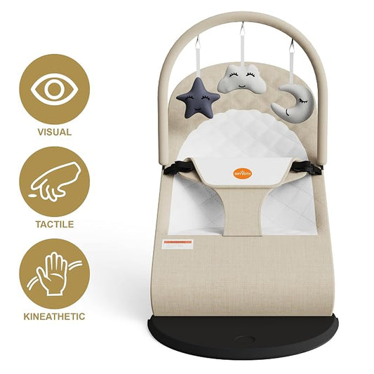 Portable Baby Bouncer Seat for Infants, 0-18 Months, 3 Modes of Use with Rocker & Stationary Options, Ergonomic Infant Chair with Hanging Toys, The Gift List New Parents Actually Want-Oatmeal