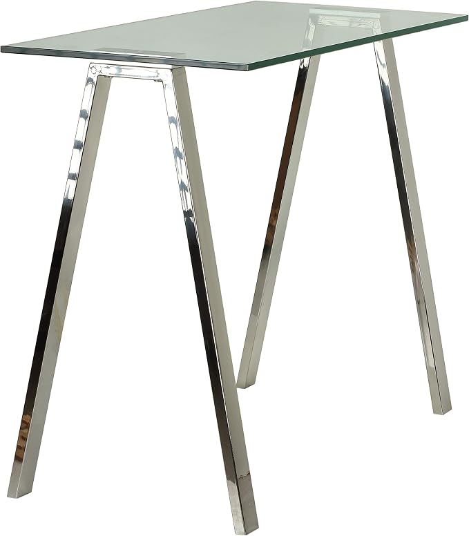 Cortesi Home Trixie Glass Top Desk/Console Table with Stainless Steel Frame, 40"